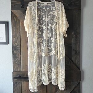 Siren Lily Cream Lace Sheer Maternity Kimono Large